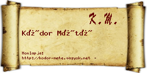 Kódor Máté névjegykártya
